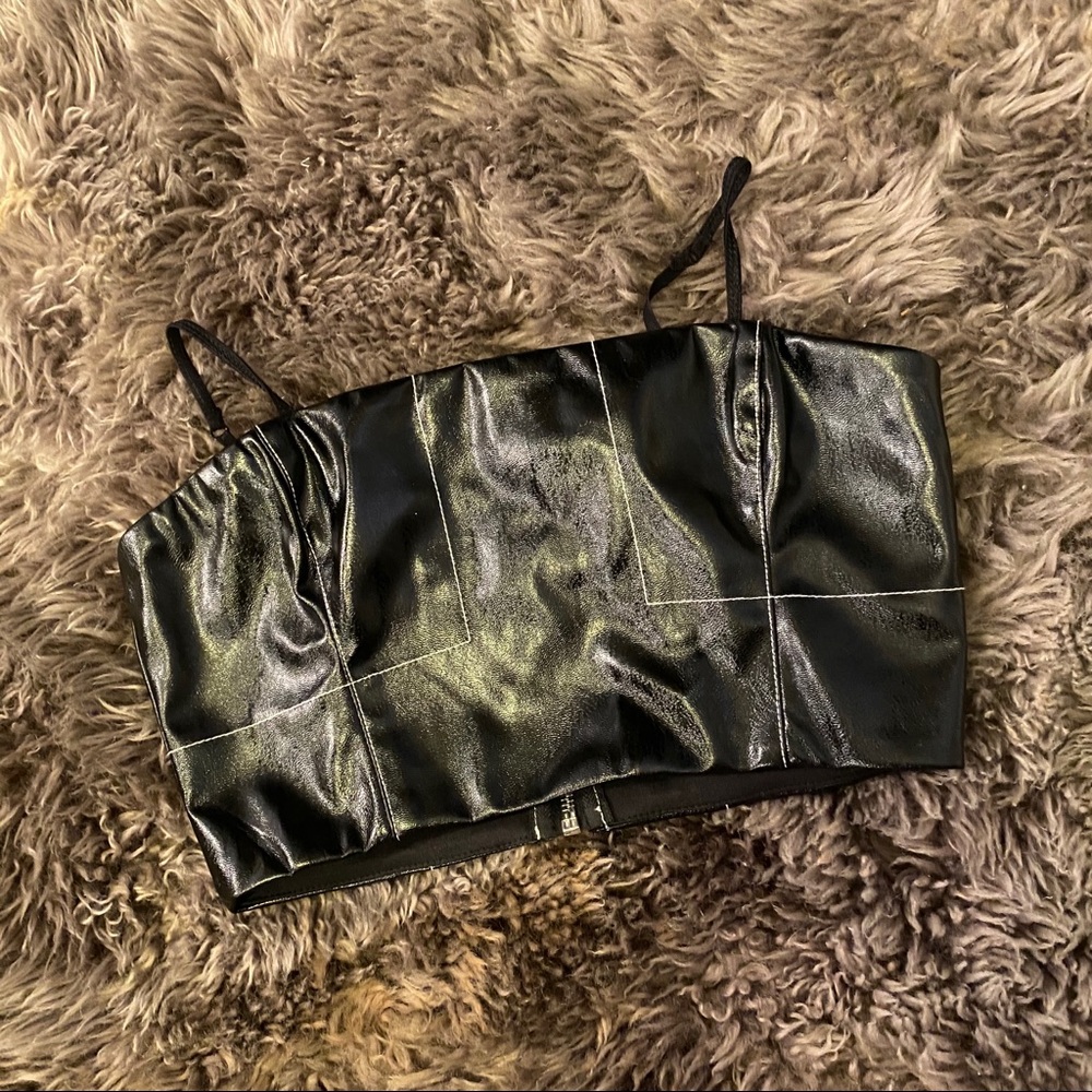 I. Am. Gia. Black Pleather Tube Top ADDED STRAPS
